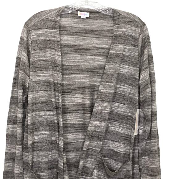 NWT LuLaRoe Sarah Striped Gray Long Open Cardigan Sweater Duster Oversize Medium - Picture 3 of 15
